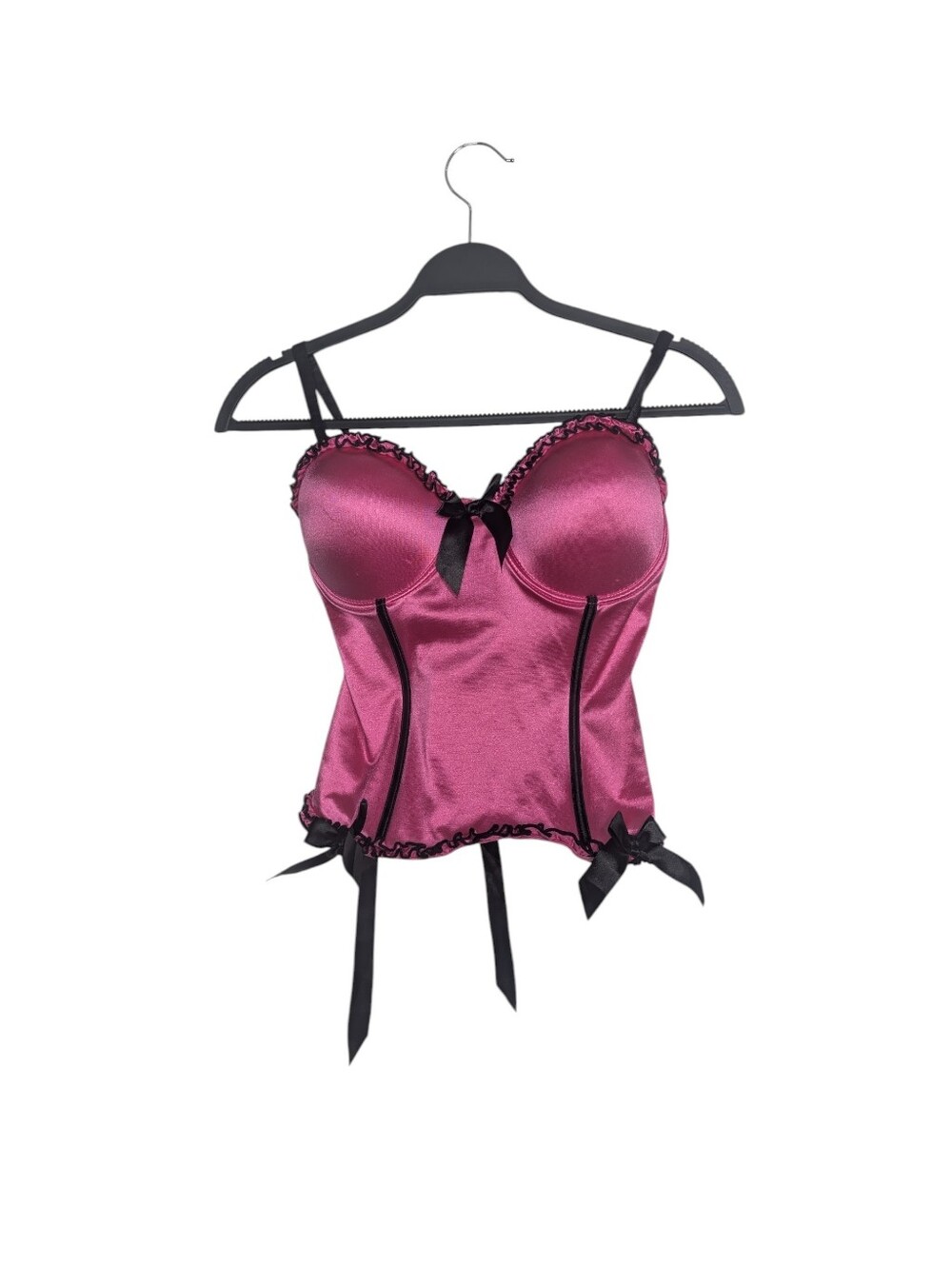 Vintage‎ Y2K Morbid Threads Pink Satin Black Trim Ribbon Corset Bustier Size 36C
